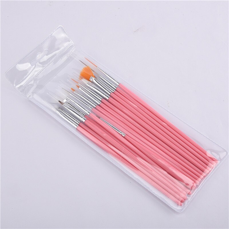 Manicure Borstel 15 S Nail Brush Set Wit Penhouder Roze Staaf Borstel Nagel Winkel Speciale Fluoresent Marker: Pink