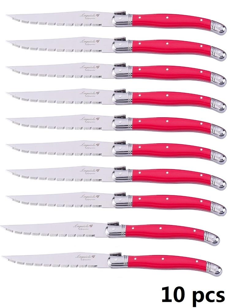9 ''Rvs Laguiole Steak Mes Set Diner Messen Rood Handvat Tafel Messen Bestek Keuken Bestek Servies 6/8/10 Pcs: 10 PCS