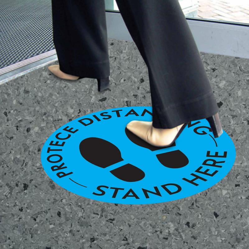 Sikkerhedsgulvskilt stativ her hold 6ft væk sikker afstand vinyl butiksgulv klistermærker decals tegn