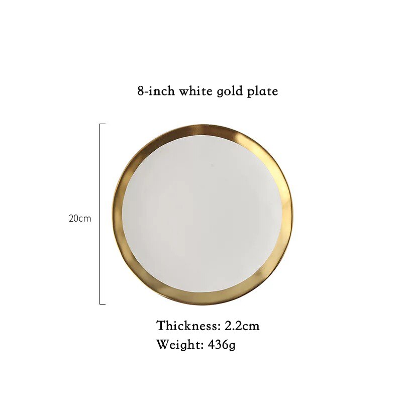 Ceramic Beef Platter Household Breakfast Plate Simple And European Vegetables Platter With Gold Edge Tableware: 1