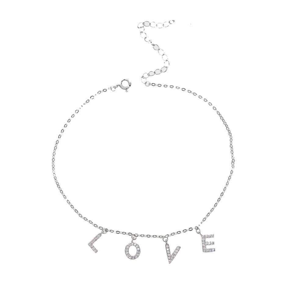 Zarte LIEBE Schichten Frauen Fußkettchen Kette Boho Sommer Yoga Strand Bein Armbinde Echt 925 Silber Einfache LIEBE Pendents Fußkettchen Schmuck