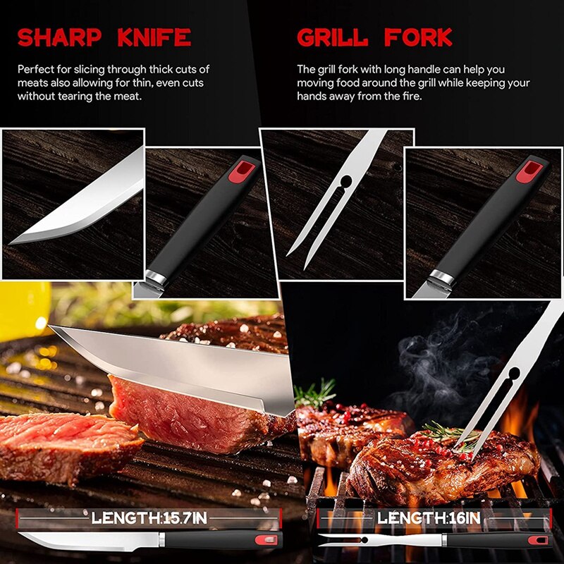 20PCS BBQ Grilling Tool Set Extra Thick Stainless Steel Grill Kit for Men Women with Carrying Bag, BBQ Utensils Set