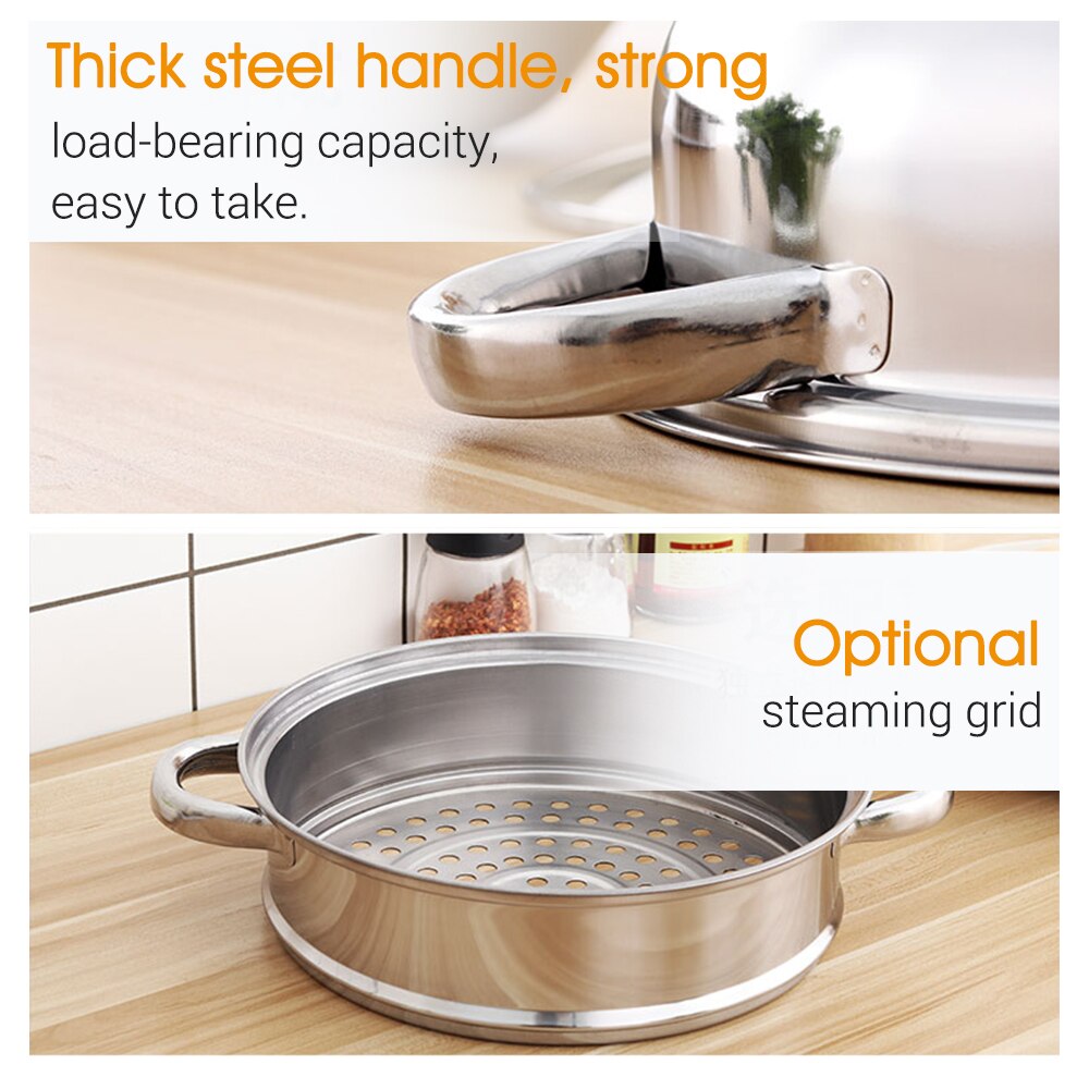 Stainless Steel Steamer Set Double Layer/Tier Four-ear Steamer Food Pot Supplies Steaming Pot