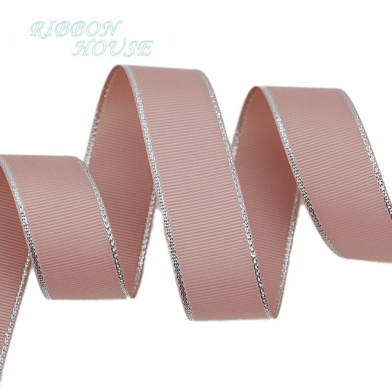 (10 yards/parti) pink kød guld sølv kant grosgrain bånd indpakning julebånd: Sølv / 10mm