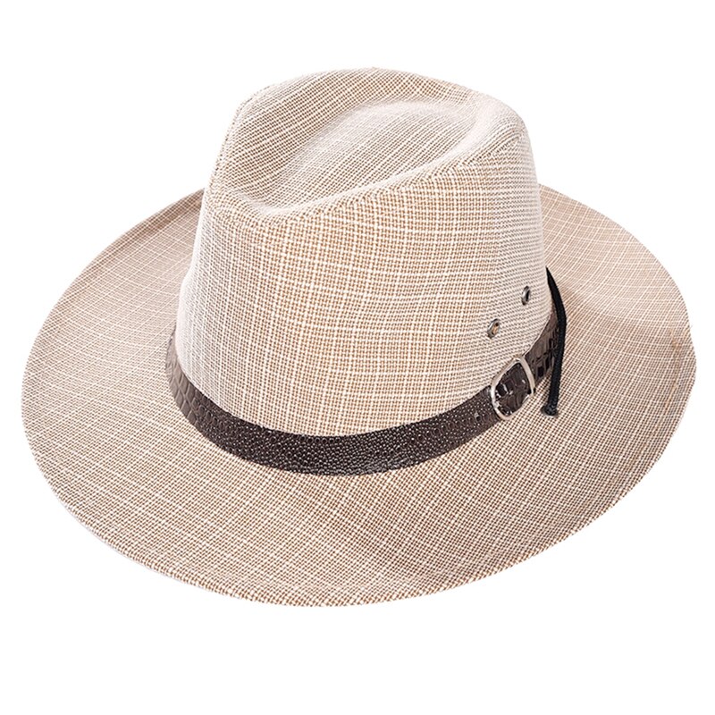 Imixlot Summer Men Straw Cowboy Hat Retro Classic Western England Style Gentleman Bucket Hat with Leather Buckle Decoration: BC