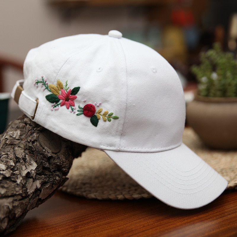 Kit de chapeau brodé de fleurs, , avec cerceau, casquette à visière, point de croix, ensemble d'art de couture, artisanal fait à la main