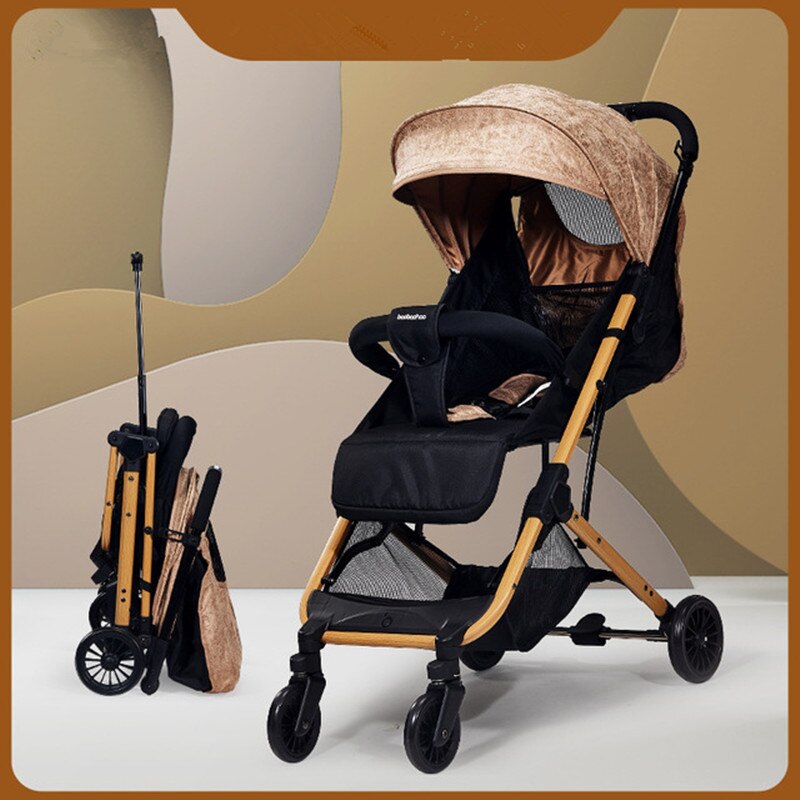 Baby stroller can sit reclining shock absorber child stroller ultralight portable high landscape folding stroller: Orange