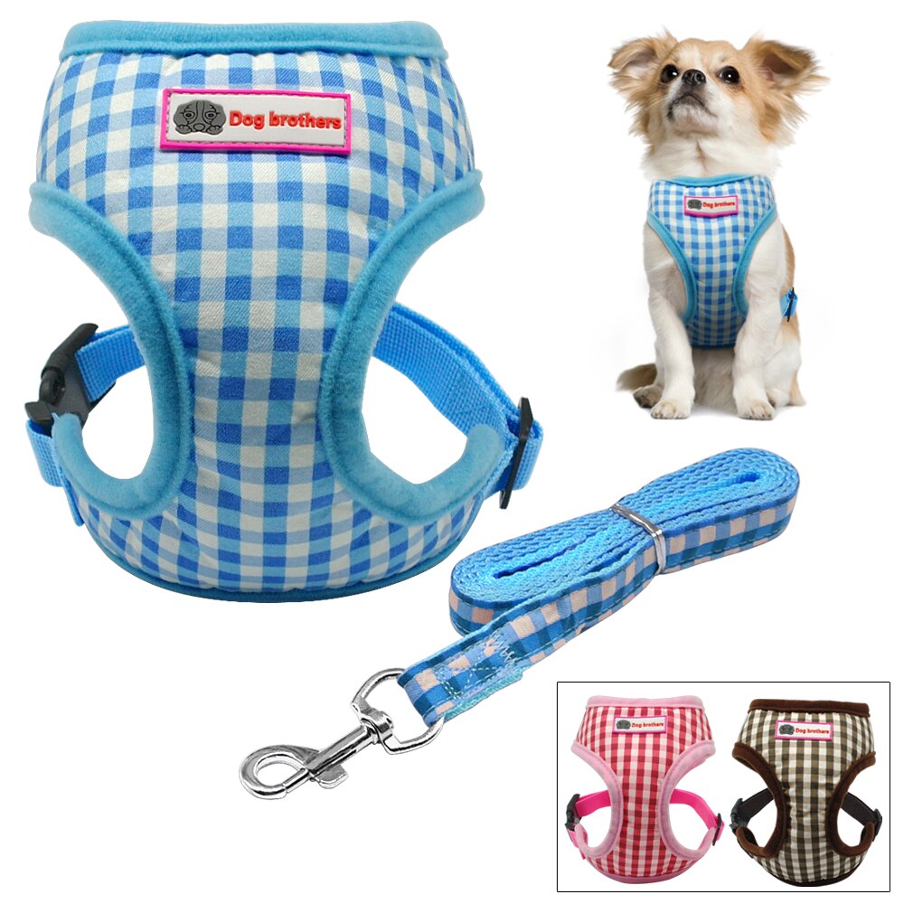 Leuke Grid Puppy Harnas Hond Leash Set Walking Dog Vest Roze Blauw Voor Kleine Honden Chihuahua Yorkie S M L