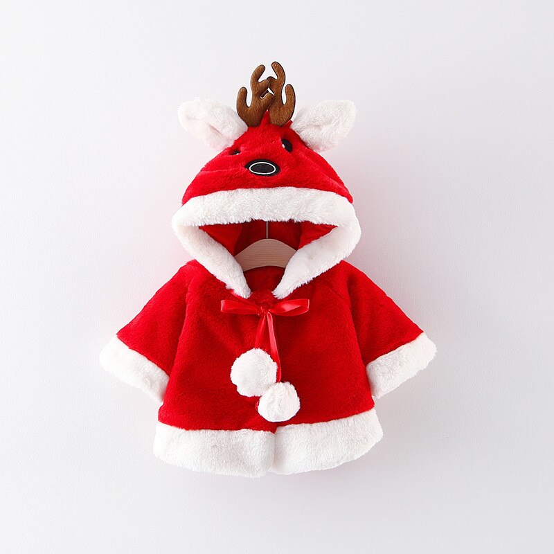 Herfst Winter Baby Meisjes Jassen Kinderen Kerst Kostuum Elanden Hooded Mantel Jassen Voor Meisjes Leuke Hoodies Uitloper Meisje Kleding: Red / 90