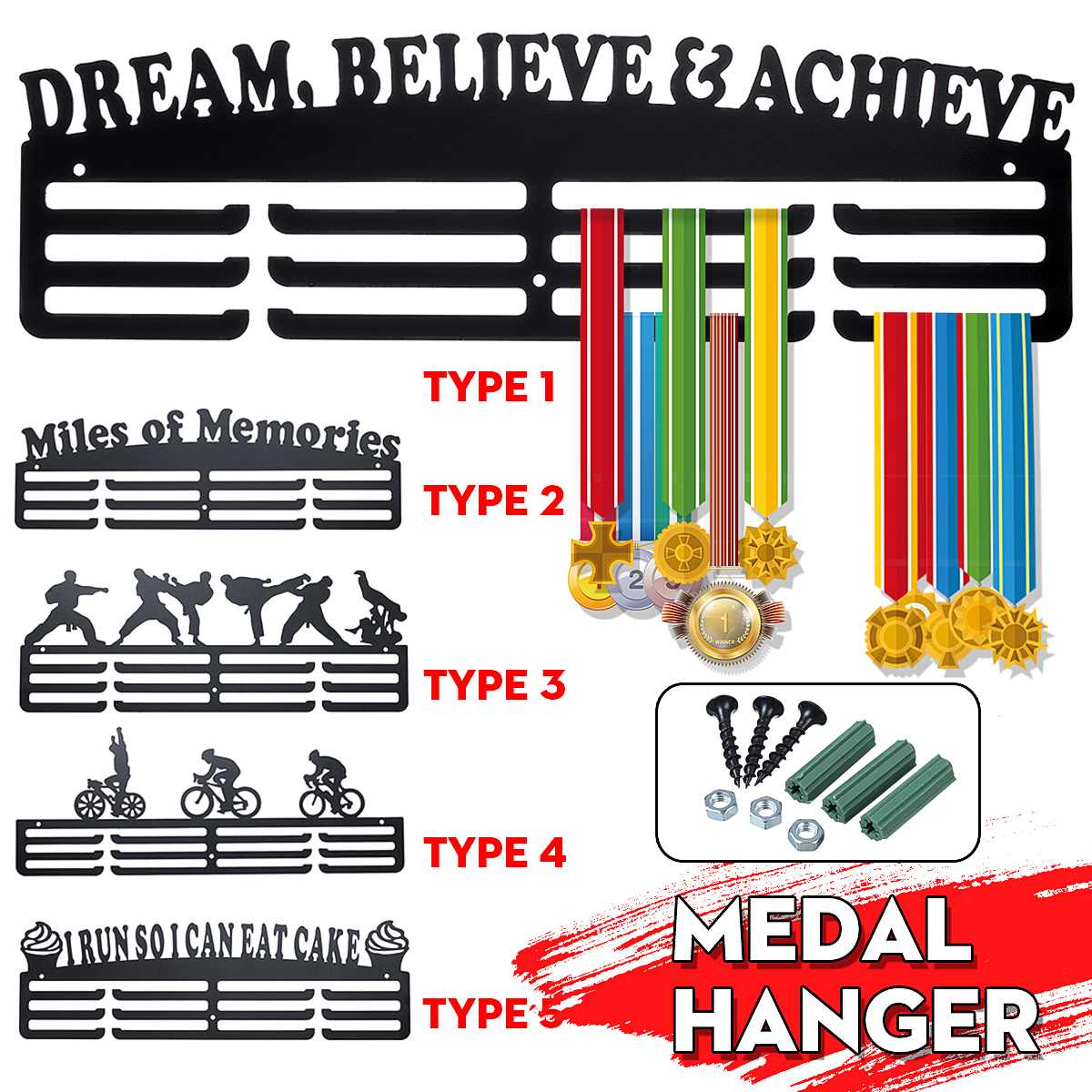 5 Stijl Sport Medaille Rack Medaille Hanger Holder Display Running Zwemmen Gymnastiek Dansen Triathlon 40X15 Cm