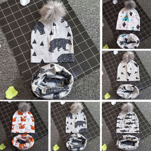 Nette Kleinkind Kinder Baby Mädchen & Jungen Cartoon Print Hüte Kappe Neugeborenen Baumwolle Weiche Winter Warme Häkeln Stricken Hut mützen Schädel Kappe