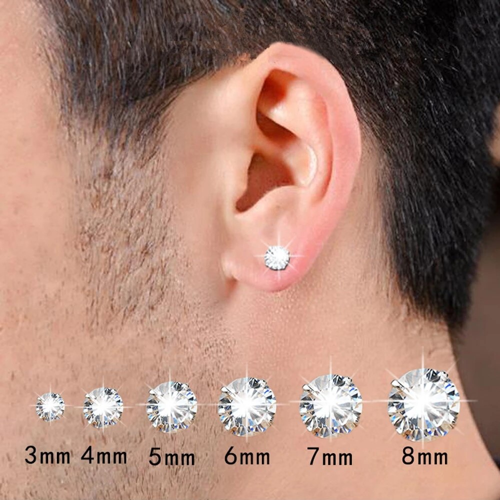 1 Paar 3/4/5/6/7/8Mm Crystal Stud Earring Voor Mannen Vrouwen rvs Cz Zirkoon Oor Piercing Stud Earring Voor Jongen Meisjes Sieraden