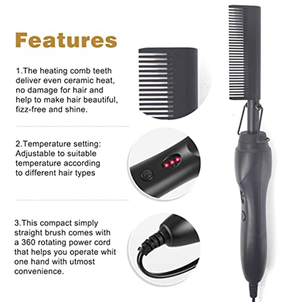 2 in 1 Electric Hair Curler Wet And Dry Hair Curler Household Volume Straight Multi-function Bangs Electric Coil Comb: black / US