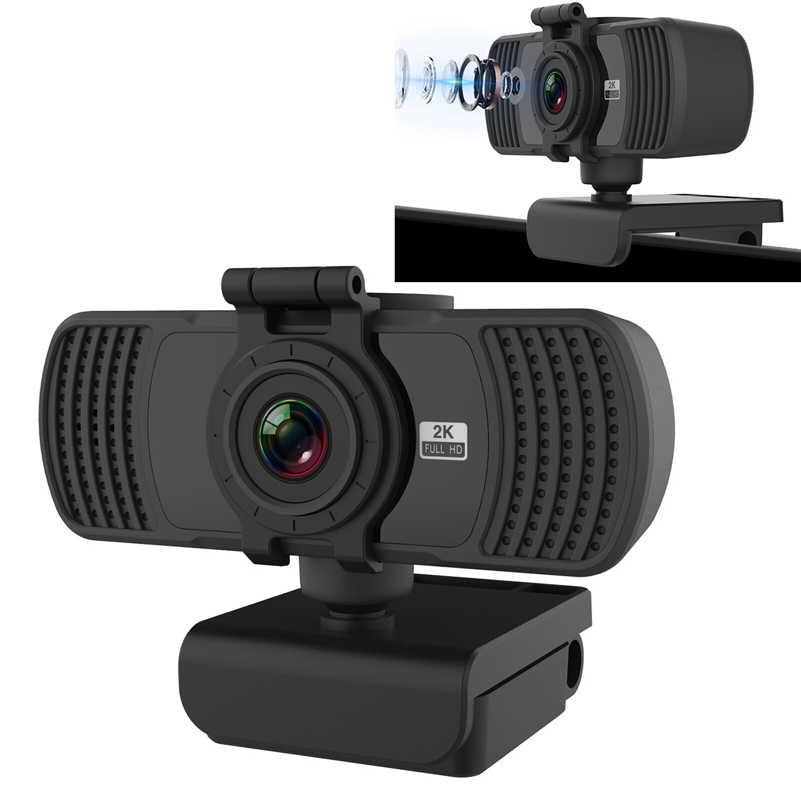 Webcam 2K Autofocus USB HD Web Camera with Microphone for Mac Laptop Video Live