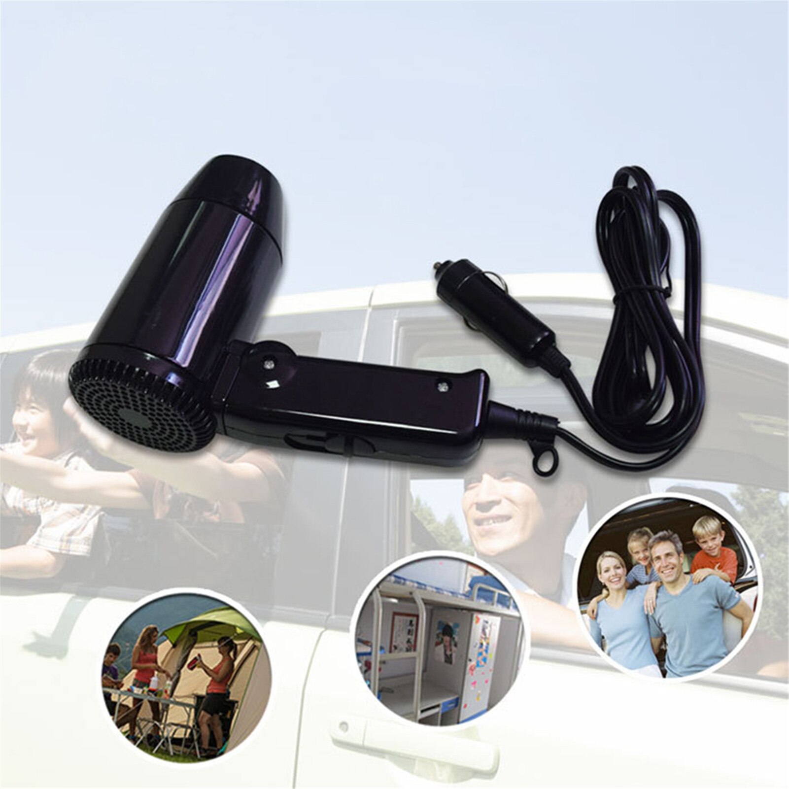 12V Folding Hair Drier Car-styling Hair Drier Car Portable Hair Drier For Car RV Boats Motorhome Trucks Trailer Travel Camping