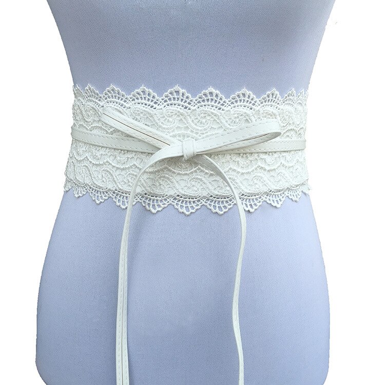 Belts for Women Wedding Dress Female Waist Band Black White Wide belt leather Corset Lace Self Tie Obi Cinch Waistband: White