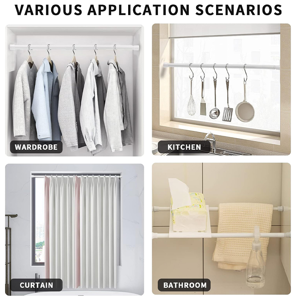 Spring Tension Curtain Rods Durable Adjustable Length Hanging Extendable Telescopic Poles for Bathroom Kitchen Cupboard No Drill