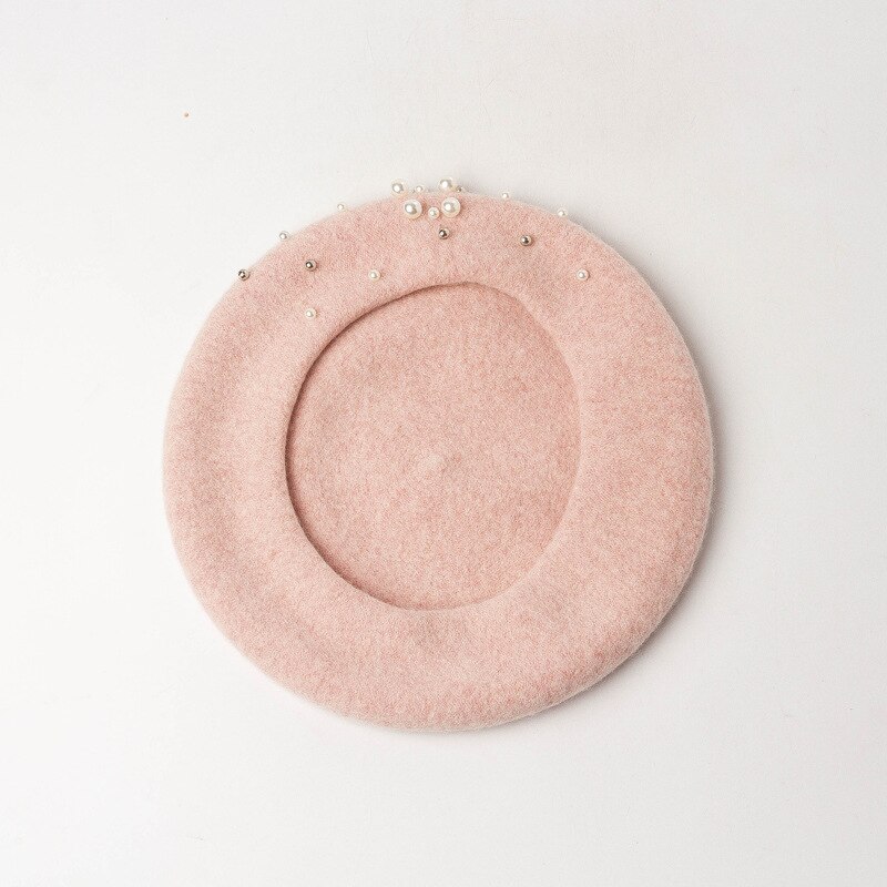 01912-HH0171 light pink wool pearl beautiful lady beret cap women leisure hat