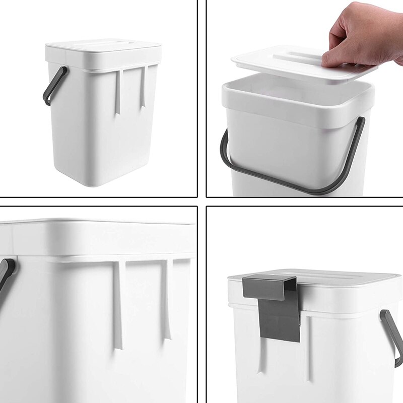 1.3 Gallon Kitchen Compost Bin Trash Can with Lid Under Sink Food Waste Bin Small and Light Bathroom Trash Can White