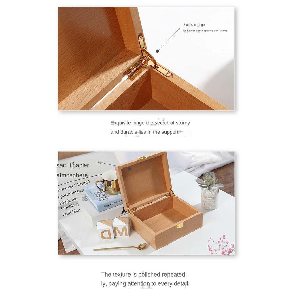 Wooden Keepsake Box, Decorative Wooden Box Organziers Handmade Wood Craft Box with Lock & Lid for Jewelry Storage Box