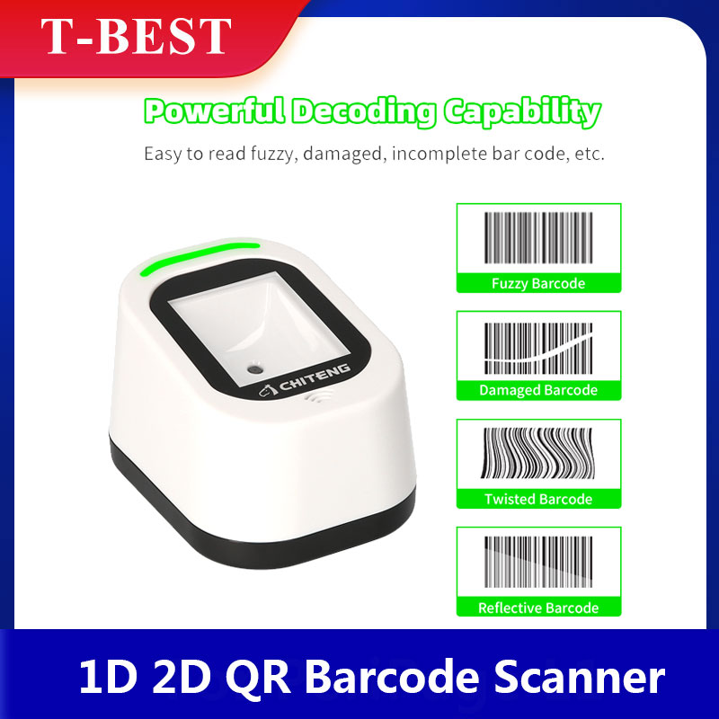 Omnidrectional Desktop Hands-free 1D 2D QR Barcode Scanner USB Wired Bar Code Reader Large Scanning Window Continuous Scan