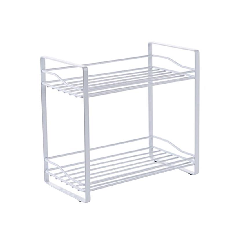 OUNONA-étagère de rangement de condiments, étagère à Double niveau, multifonction rangement pour cuisine, pour la salle de bain, bocaux à épices: White