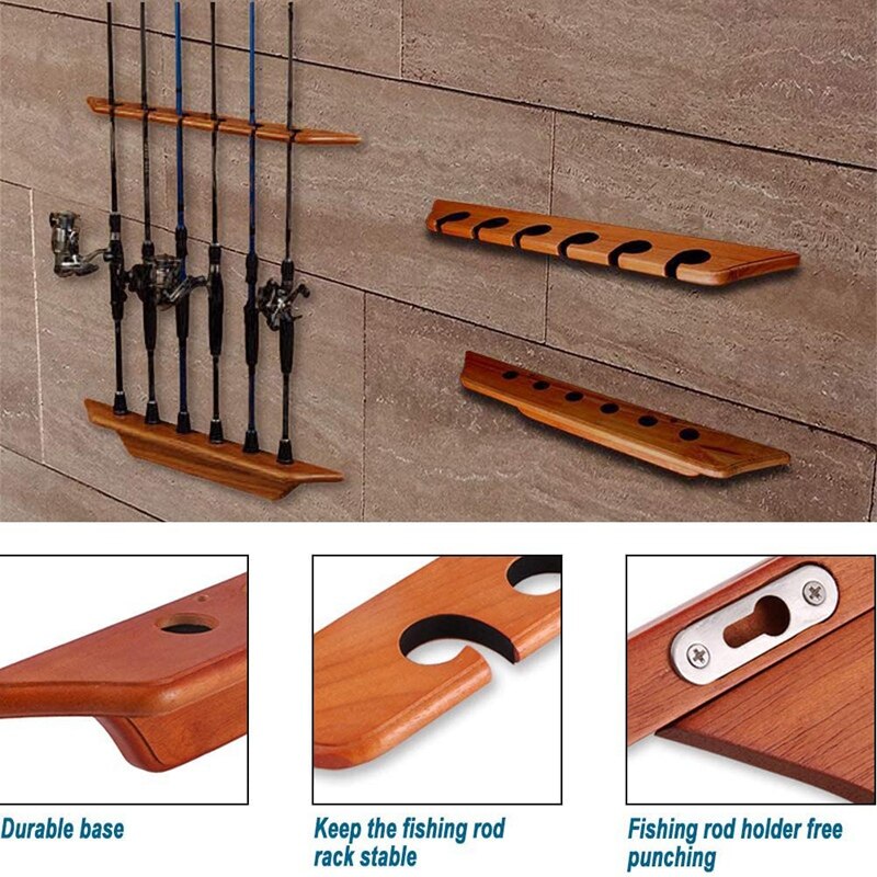 Vertical Fishing Rod Holder - Wall Mounted Fishing Rod Rack Storage, Holds Up to 6 Fishing Rods