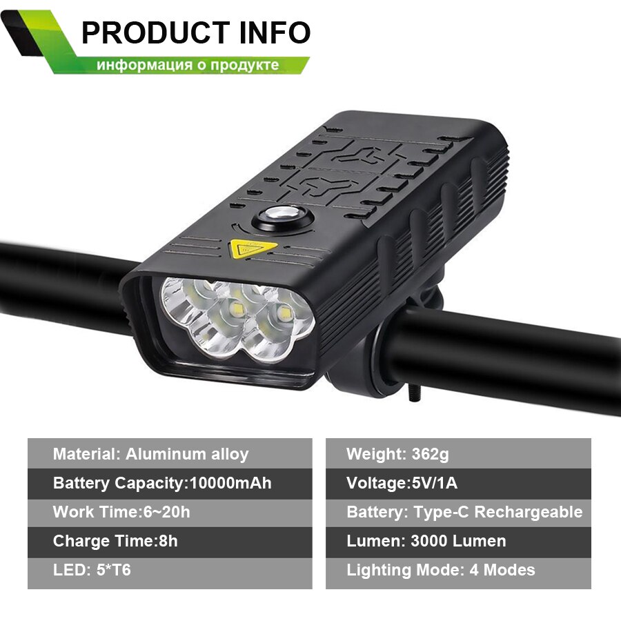 10000Mah Fiets Licht Set Usb Oplaadbare 3000 Lumen Fiets Koplamp 5T6 Led Super Heldere Mtb Road Zaklamp Fiets Accessoires