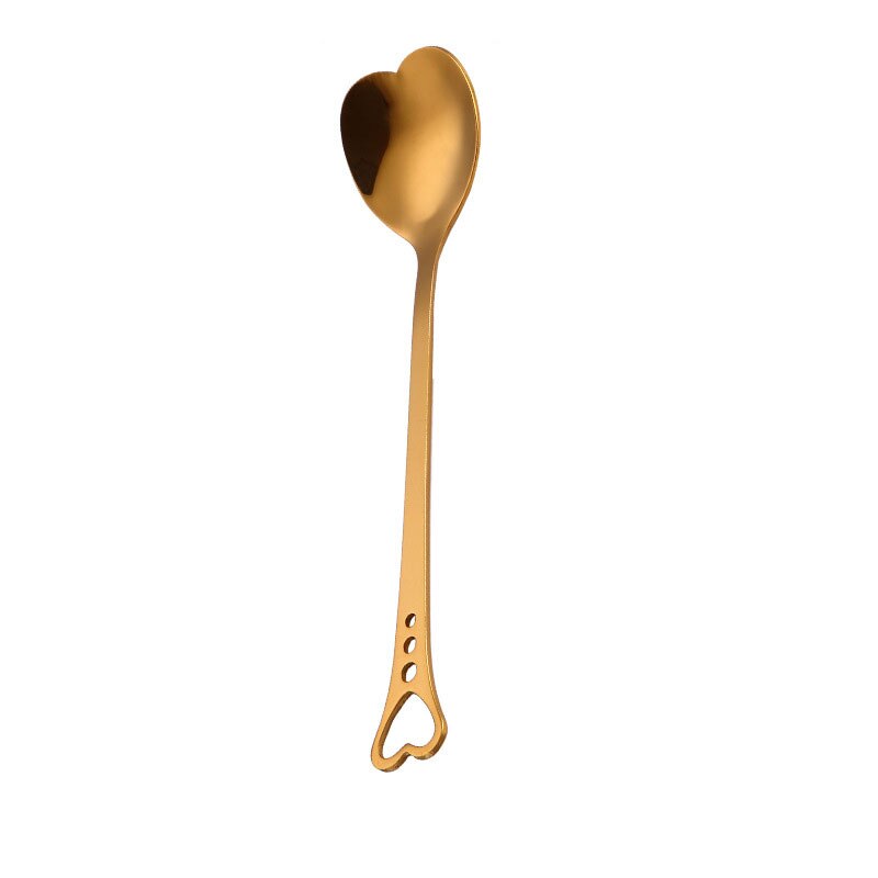 En forme de coeur amour Couple cuillère créative en acier inoxydable café thé Dessert Stiring cuillère arc-en-ciel noir 1 pièces: 2