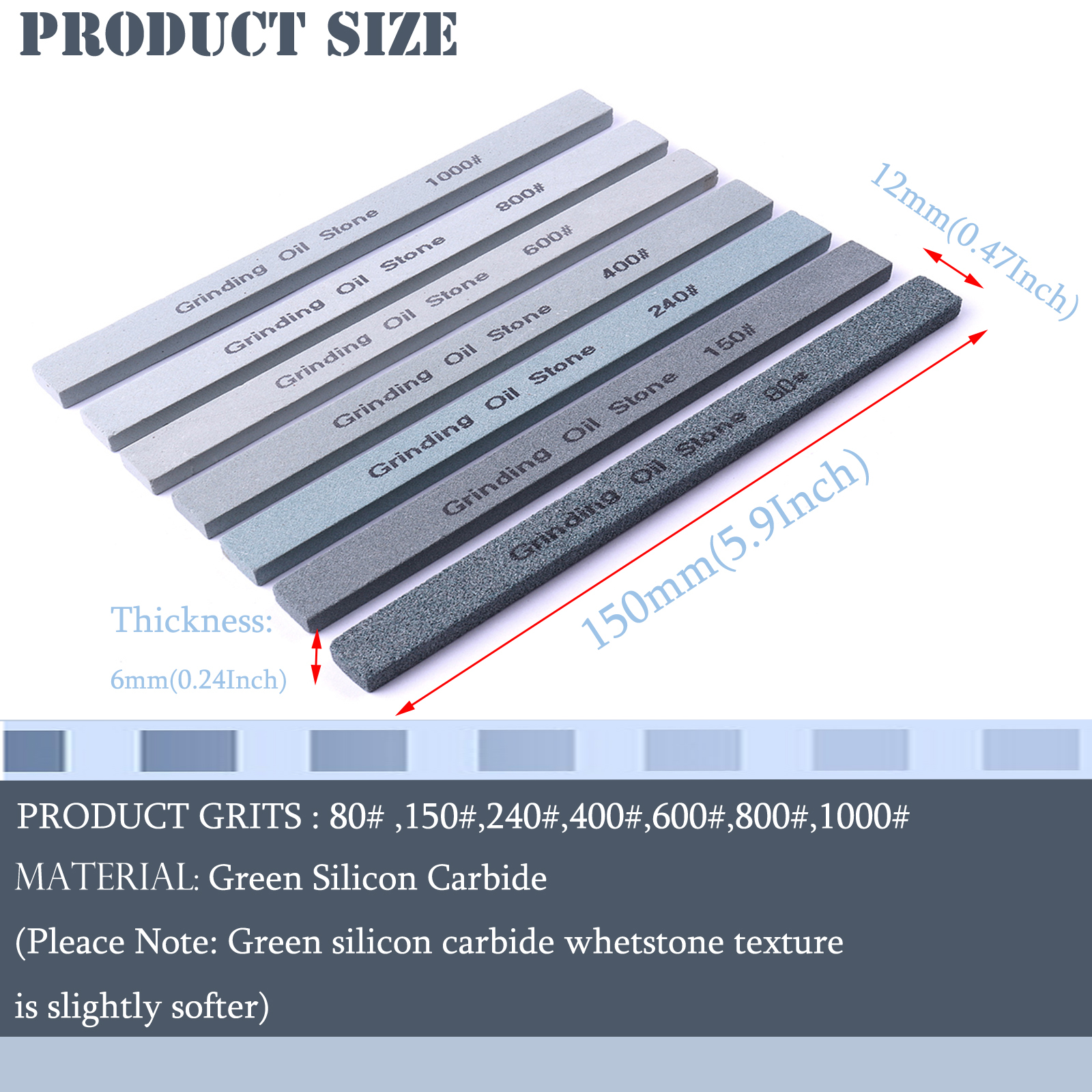 7 stks Slijpsteen Set Mes Slijpsteen Groen Siliciumcarbide Olie Steen Honing Steen 80 # 150 # 240 # 400 # 600 # 800 # 1000 #