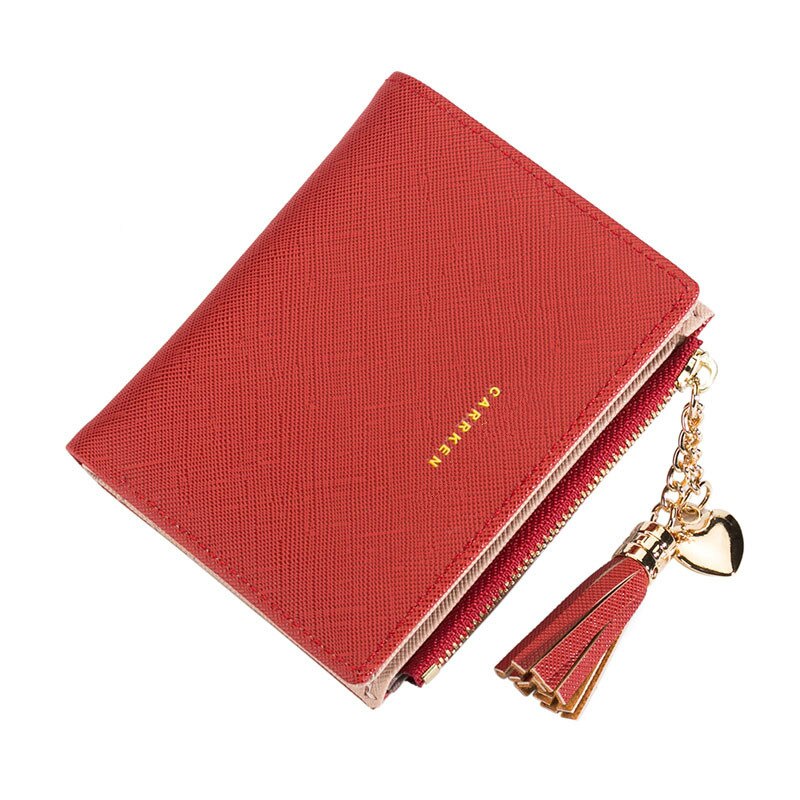 Kwastje Vrouwen Portemonnee Kleine Leuke Portemonnee Vrouwen Korte Lederen Vrouwen Portefeuilles Rits Portemonnees Portefeuillesubsidies Vrouwelijke Portemonnee Clutch: Red