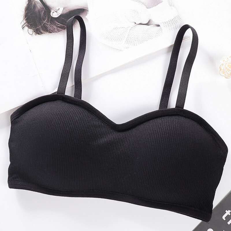 HEFLASHOR Elastic Gathering Bralette Push Up Bra Summer Solid Anti-light Korean Style Wild Bra Tube Top Sexy No Rims Bra: black