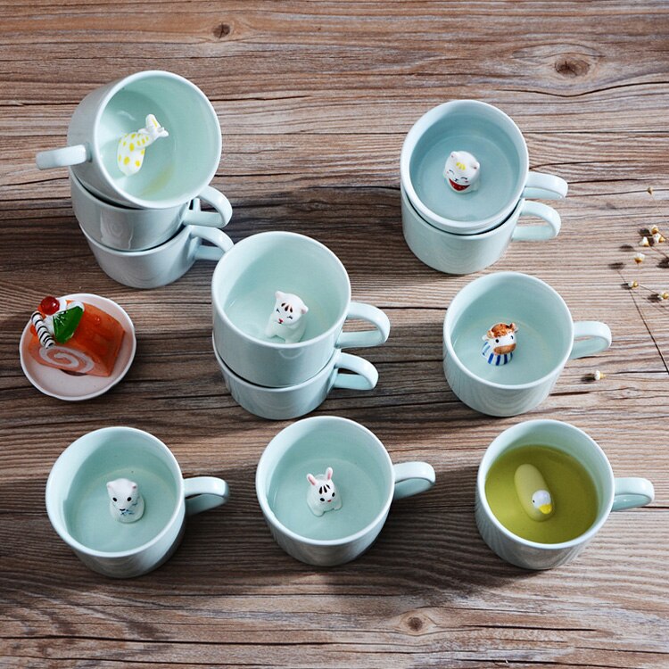 Tasse en céramique mignonne avec un animal dedans de 220 ml,mug, café, lait, thé, , dessin animé, d&#39;anniversaire, nouveauté, nouvel arrivage
