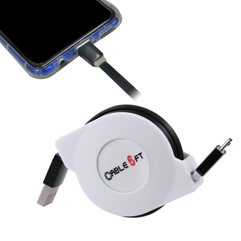 2m USB Charging Cable Retractable Fast Charging Cord Portable High Charger Cable for Android Phones (Black)
