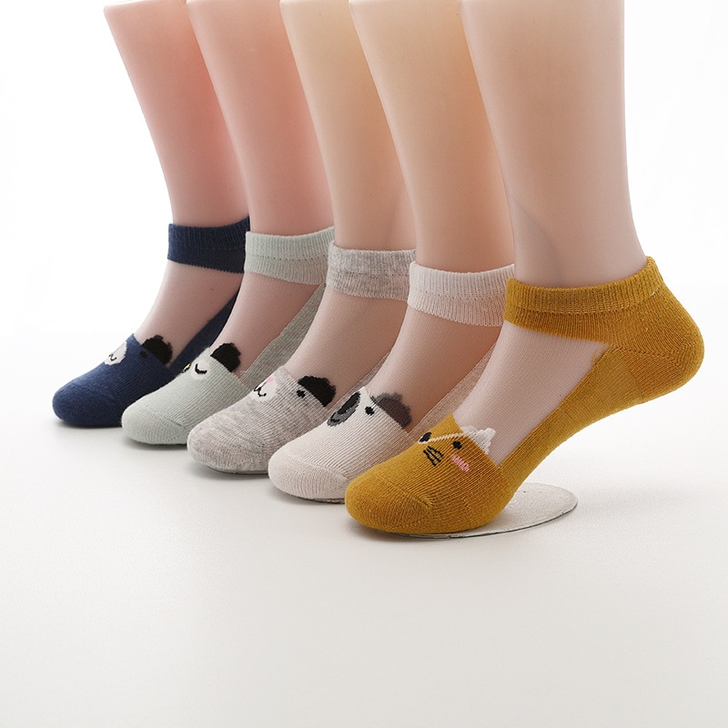¡Novedad de verano! 5 par/lote de calcetines para niños y niñas de algodón con cable de cristal, calcetines para niños, calcetines náuticos elásticos suaves y transpirables para niños.