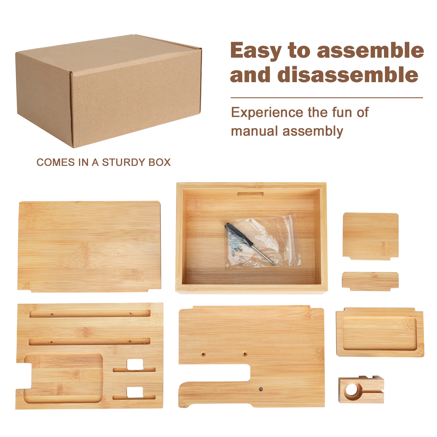 Bamboo Multiple Device Docking Station Phone Key Holder Laptop Tablet Watch Stand Desk Organizer Box for Friend Birthday