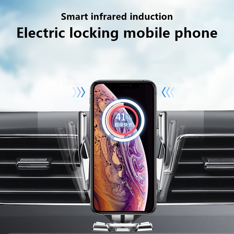 Qi Wireless Car Charger Infrarood Sensor Elektrische Vastklemmen Draadloze Opladen Mobiele Telefoon Houder Draadloze Oplader Voor Iphone