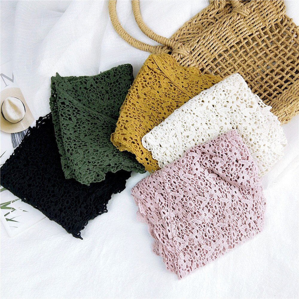 Women Lace Sheer Floral Knit Veil Scarf Hollow Out Crochet Shawl Wraps Tassels Scarves Party Evening Neckerchief A014