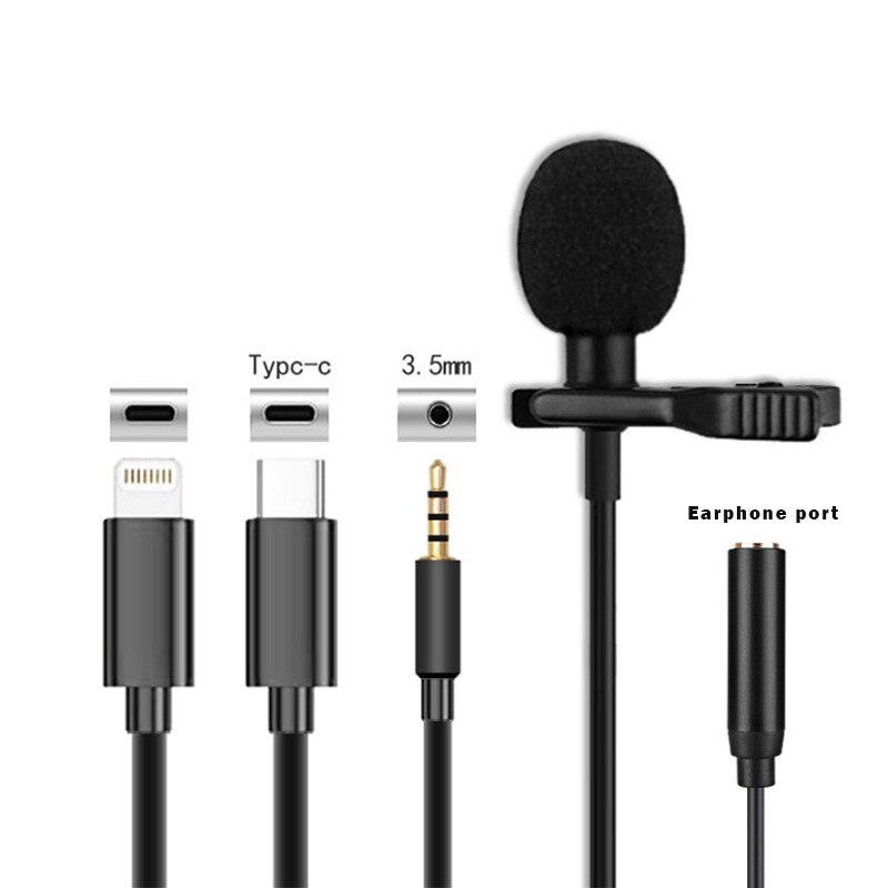 3.5mm Clip Mic Type C Microphone Phone Wired Mic Clip Condenser Microphone Clip Lavalier Microphone QJS Shop