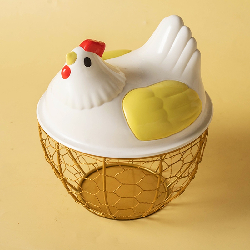 Chicken Egg Basket Metal Wire Chicken Egg Storage Basket Cute Portable Chicken Egg Holder Fresh Egg Holder for Pantry: light yellow
