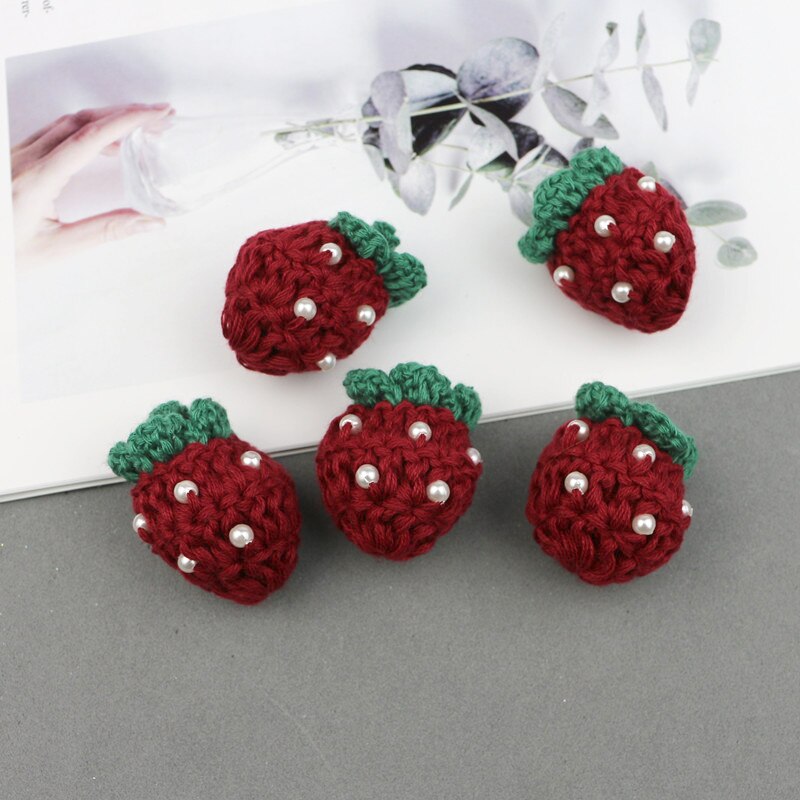 5Pcs Hand Breien Cherry/Aardbei Ornamenten Diy Craft Supplies Kids Hair Pin Accessoires Hoed Schoenen Kleding Decor Materiaal: Wine red Strawberry