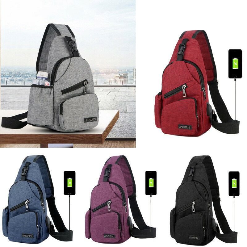 Men Women Sling Chest Pack USB Charging Sports Crossbody Handbag Cycle Daily Travel Chest Bags