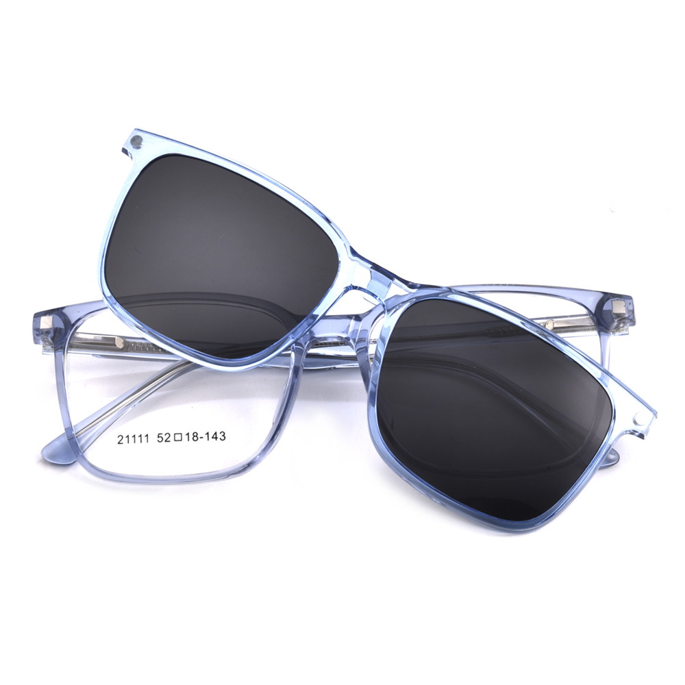 Gmei Optical 2 In 1 Men Polarized Clip-On Sunglasses Frame Classic Plastic Women Myopia Glasses Frames Eyewear 21111: C4 Transparent Blue
