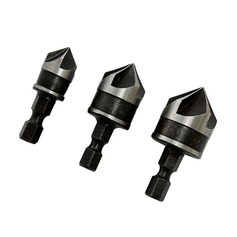 1/3pcs 82 Degrees Chamfer Drill Bit Set 12/16/19mm 5 Flute Woodworking Drill Bit Cutter Countersink Drill Bit Set Metal Drilling: 12mm 16mm 19mm