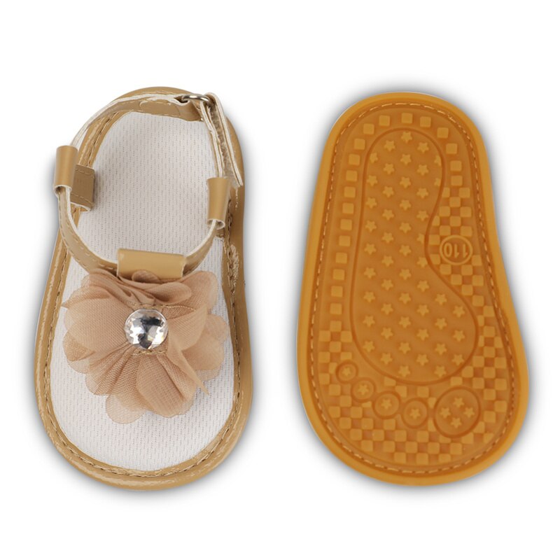 Sandales d'été pour bébés filles, chaussures en caoutchouc PU, semelle souple, bande de fleurs, parc, ramper, premiers pas, mignonnes
