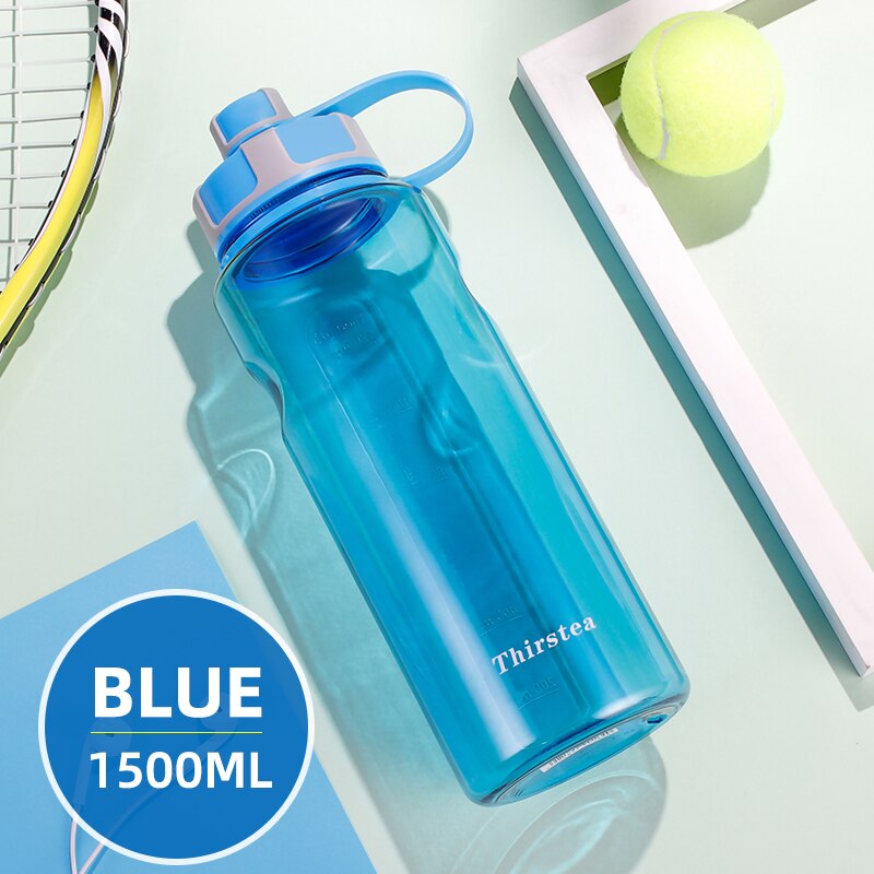 Bpa gratis udendørs vandflasker 1000ml 1.5l 2l plastikflaske med stor kapacitet med te-infusions-fitness lækagesikker min flaske: 1500ml blå