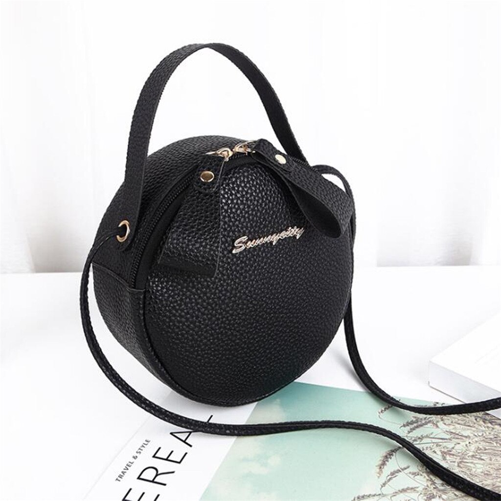 Circular Women Shoulder Bag Leather Women's Crossbody Messenger Bags Ladies Purse Female Round Bolsa Handbag: black