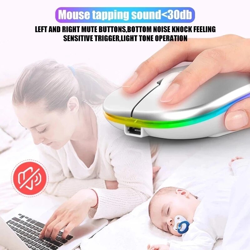 2.4G+ Bluetooth 5.0 Wireless Mouse Optical tracking Dual Mode Rechargeable RGB Mouses Button Mute 1600DPI PC Mouse