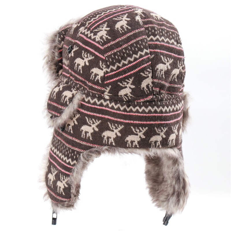 Gorra de esquí a prueba de viento para hombre y mujer, casco de vuelo con orejeras gruesas, ciervo de Navidad, más gorro cálido de terciopelo con gafas, Invierno