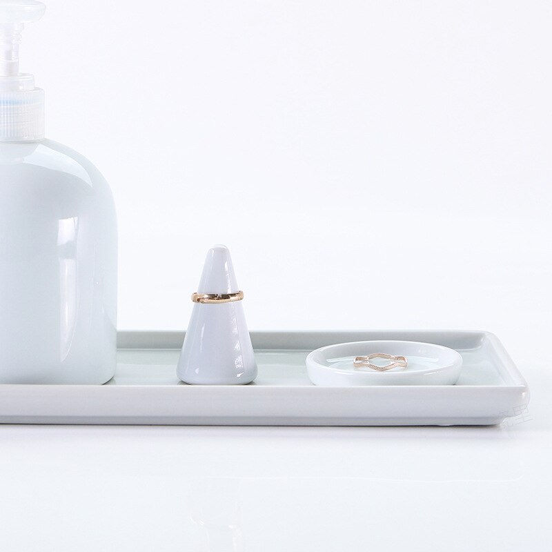 Porcelain ceramic white tea tray long plate gargle cup tray bathroom storage plate